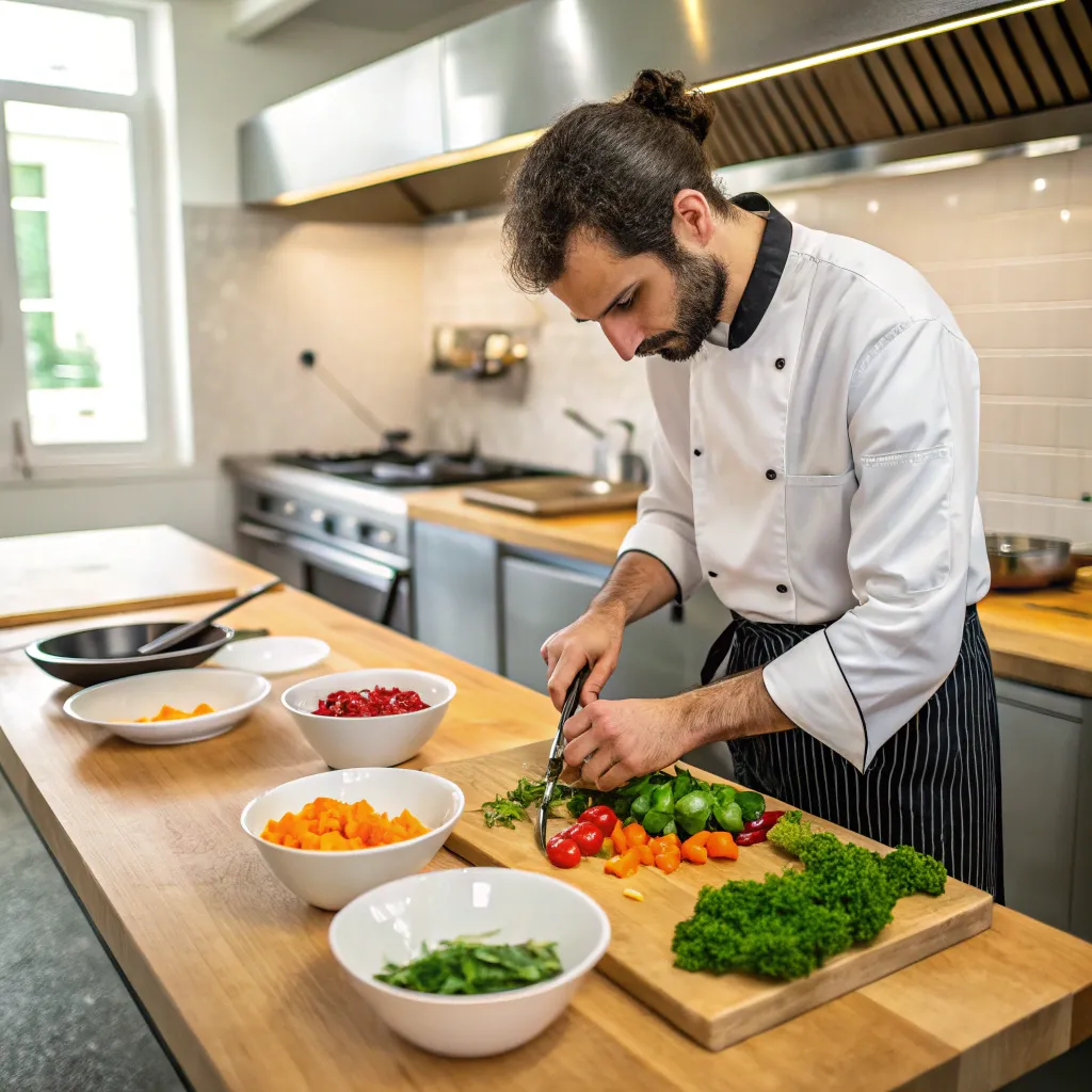 Chef cooking vegan dishes